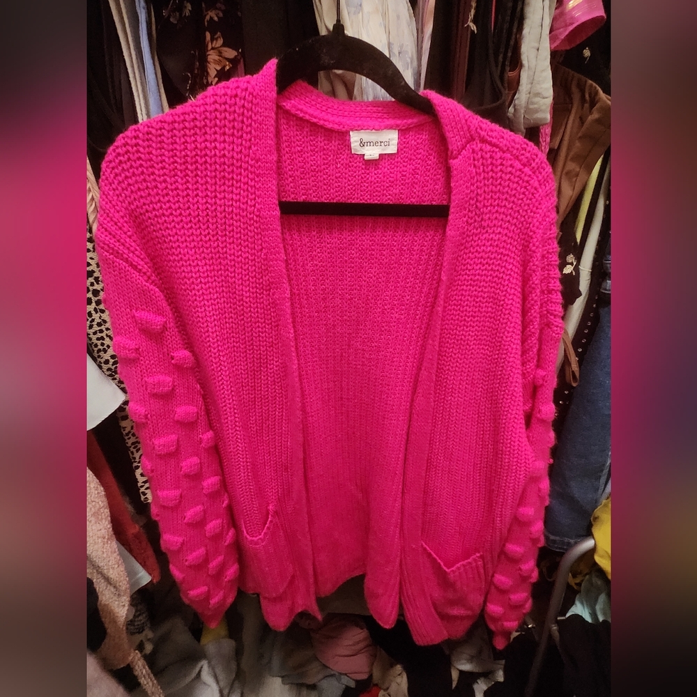 Pink Textured Knit Cardigan